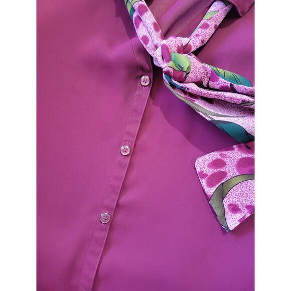 Dressbarn Women's Plus Size Plum Purple attached scarf button-down Blouse - Picture 6 of 8